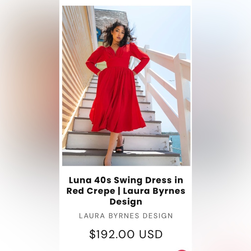 Laura Byrnes Pinup Girl Clothing California Vibrant Red Long Sleeve 40s Dress - Picture 5 of 5